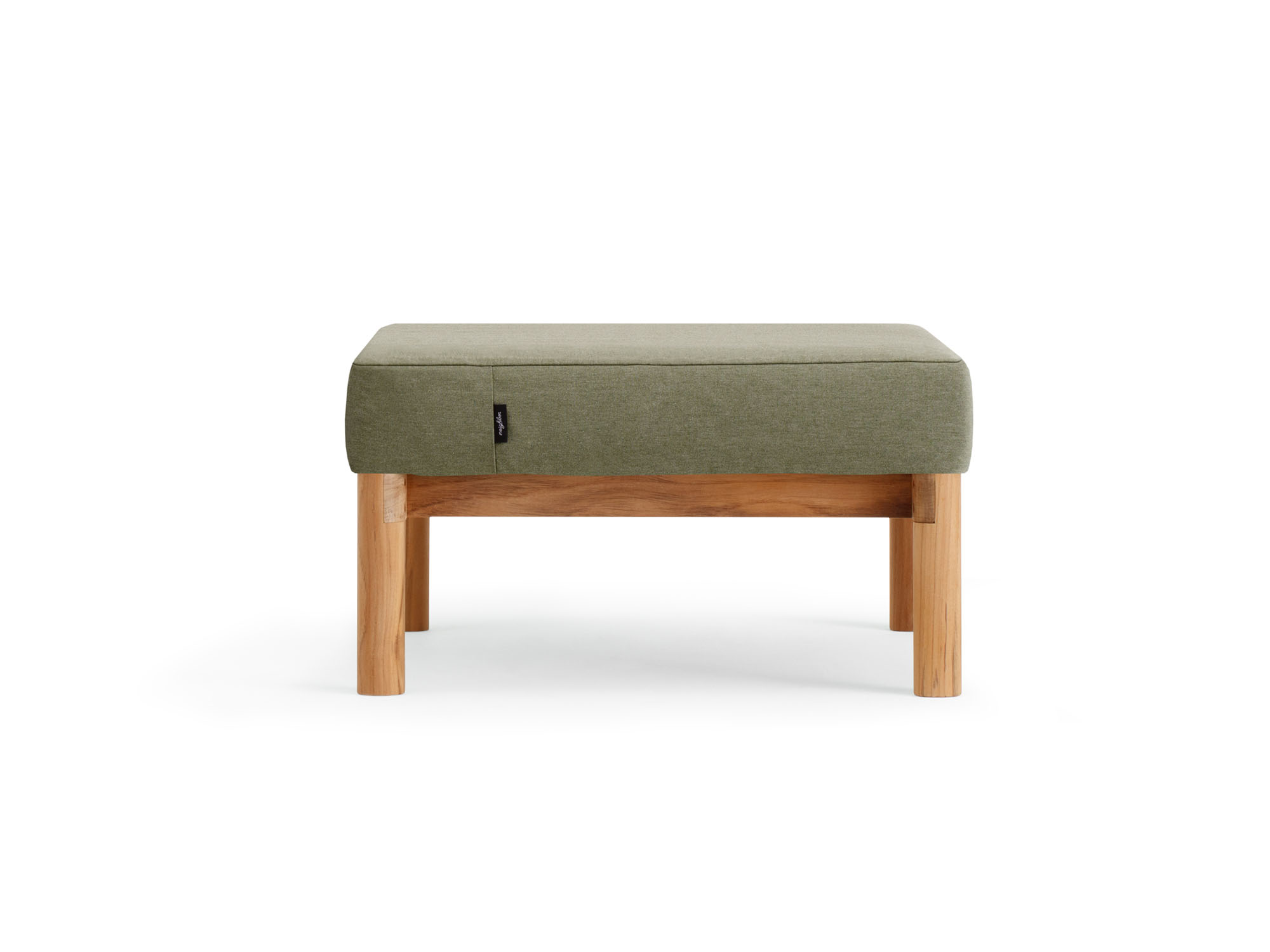 Front view of outdoor ottoman with green cushion